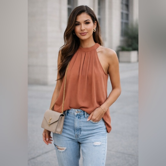 Haute Monde Tops - Elegant Sleeveless warm rust / terracotta hue Top